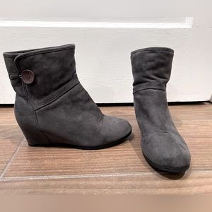 Bonnibel grey faux suede wedge booties